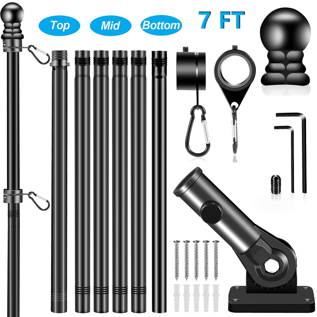 Black 7 FT Stainless Steel Flagpole Kit S3328
