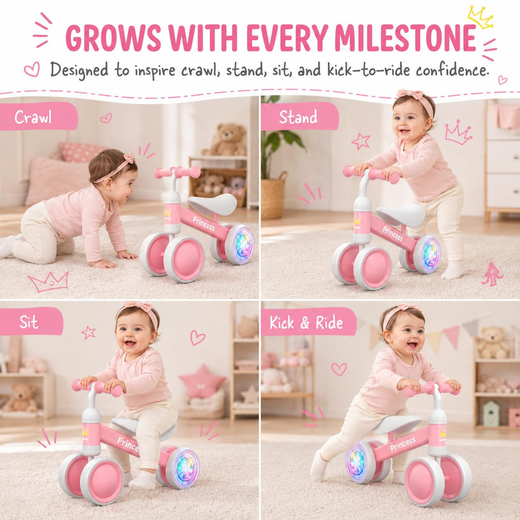 Pink Balance Bike with LED Light Up Wheels Y9117