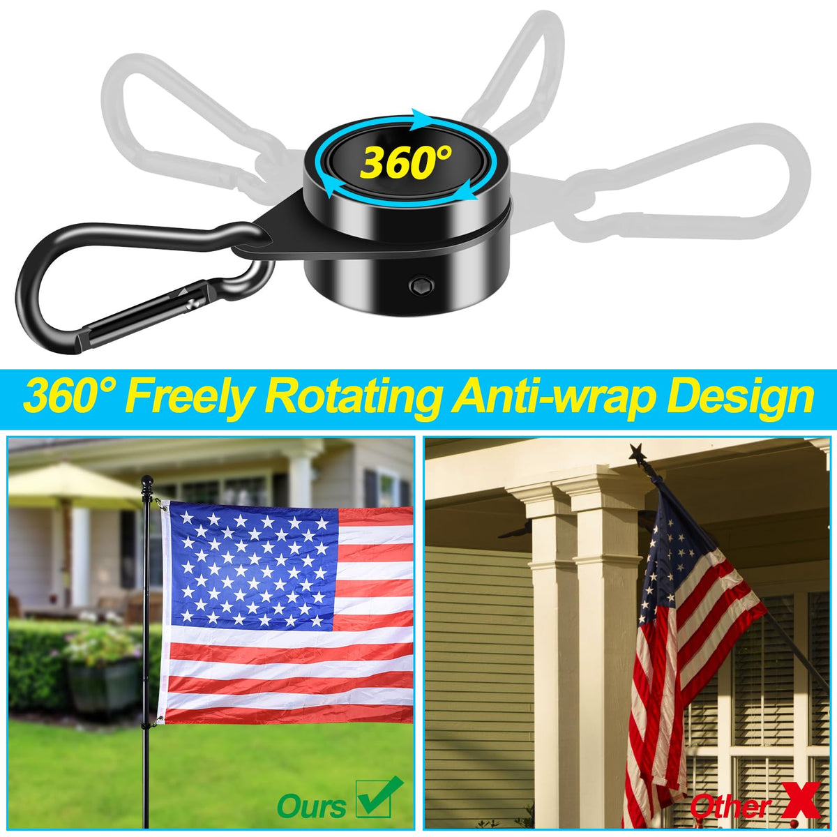 Black 7 FT Stainless Steel Flagpole Kit S3328