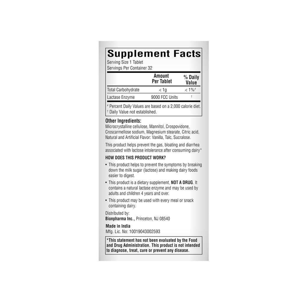 Lactase Enzyme Chewable Tablets 32 Count I163962