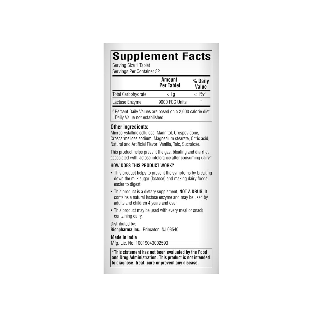 Lactase Enzyme Chewable Tablets 32 Count I163962