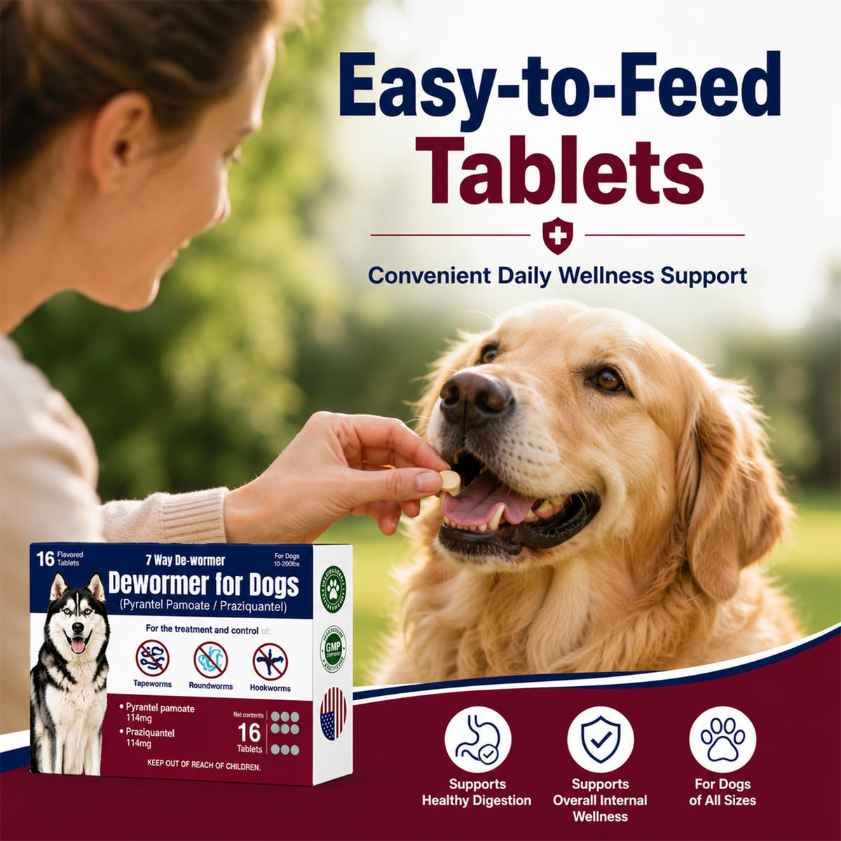 Dewormer for Dogs with Praziquantel & Pyrantel Pamoate, 16 Tablets V65701