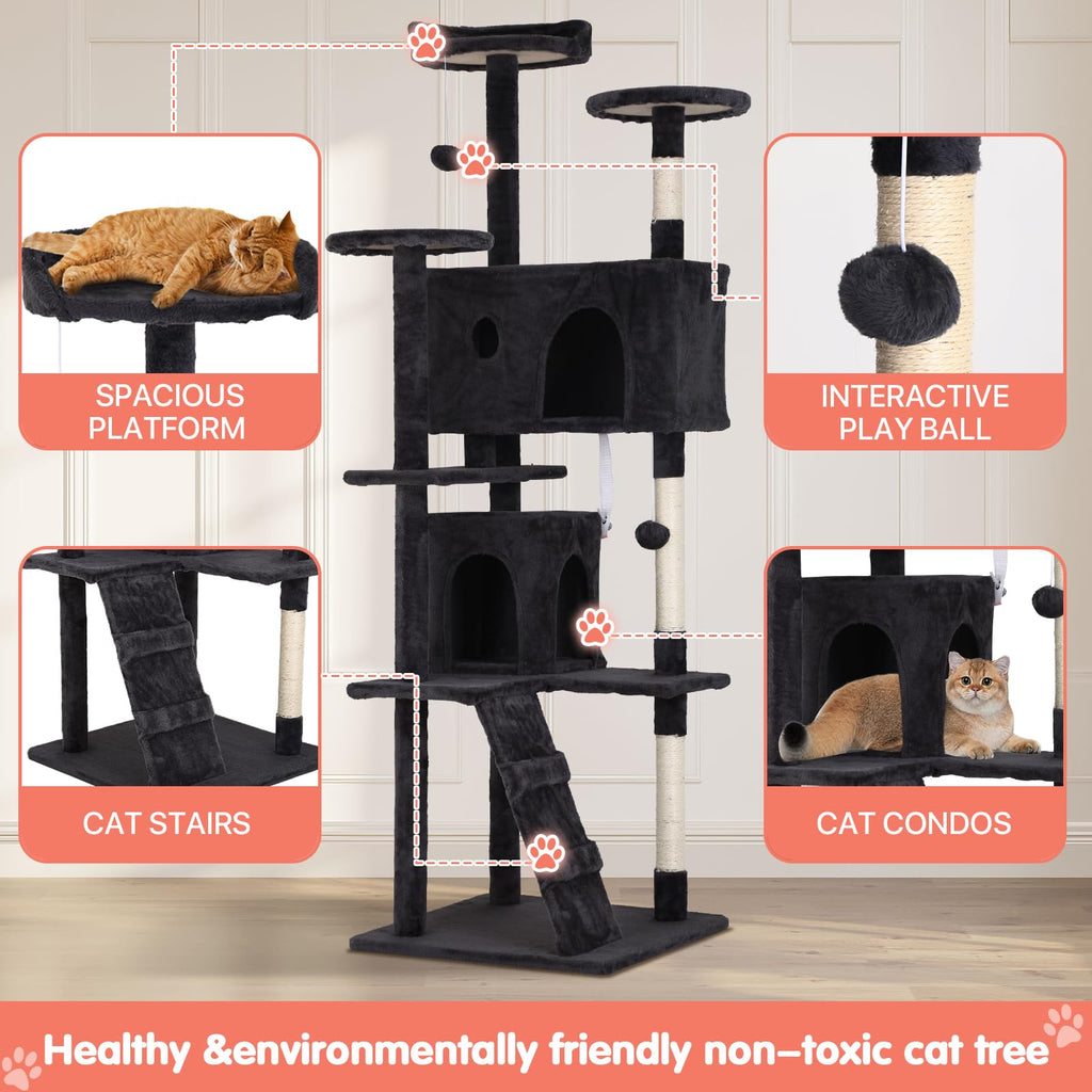 Dark Grey Multi-Level Cat Tree with Scratching Post K574