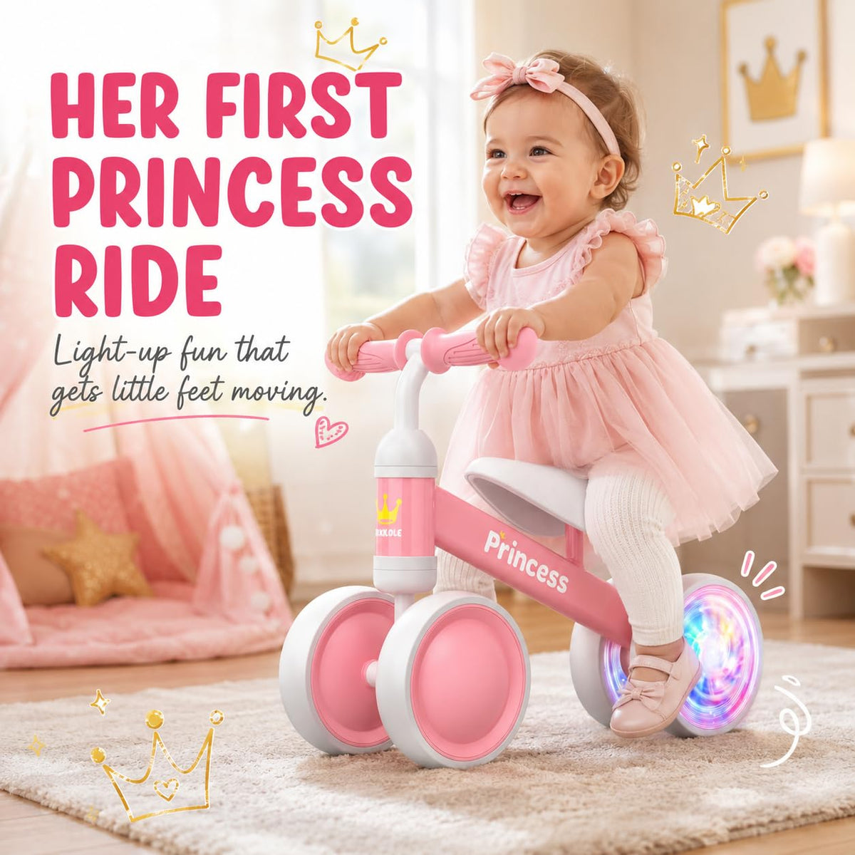 Pink Balance Bike with LED Light Up Wheels Y9117