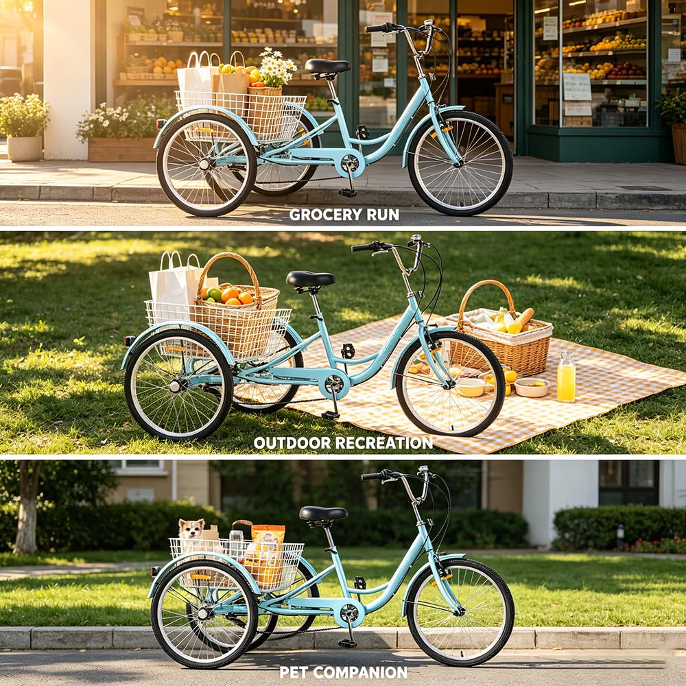 24 Inch 7 Speed Adult Tricycle with Rear Basket N4299