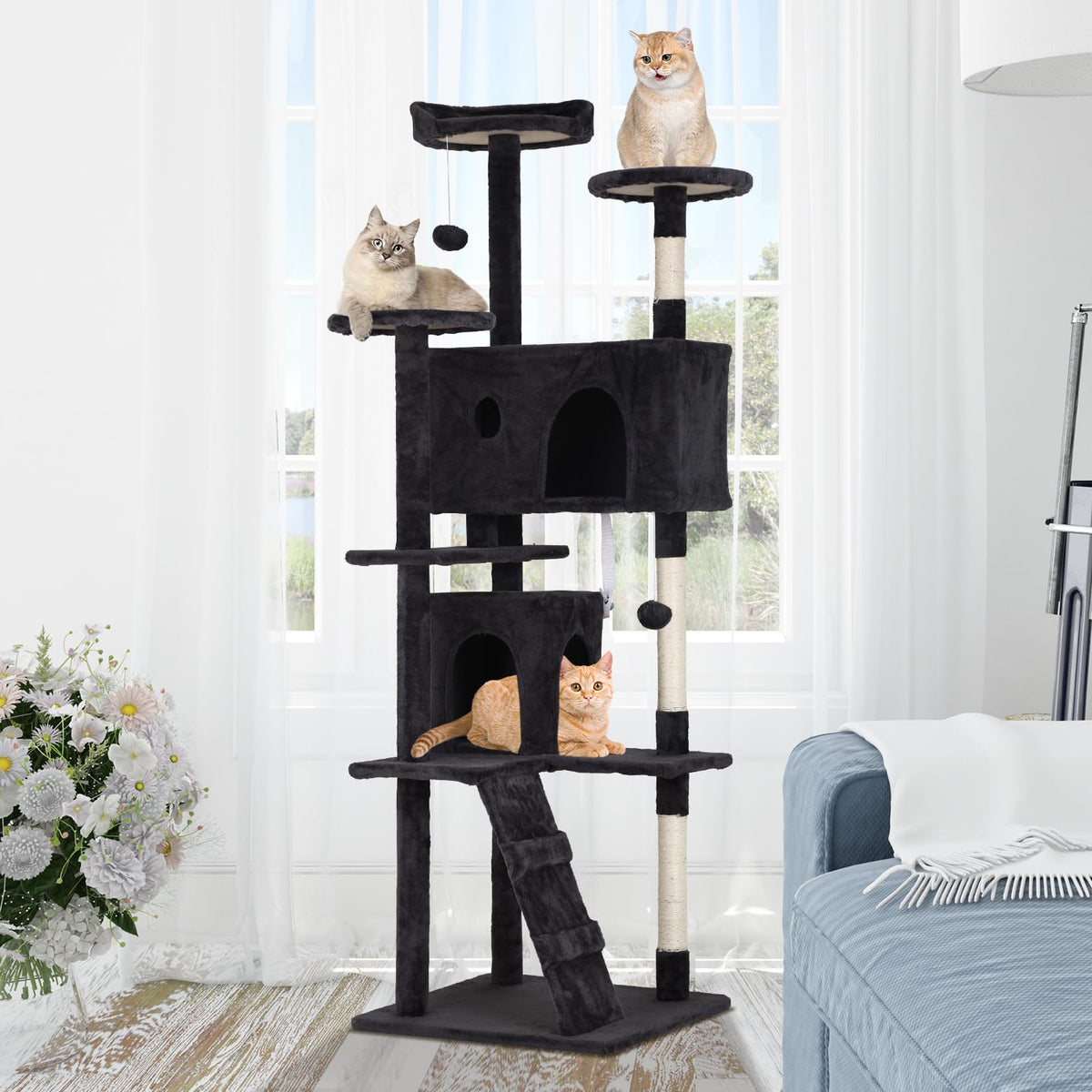 Dark Grey Multi-Level Cat Tree with Scratching Post K574