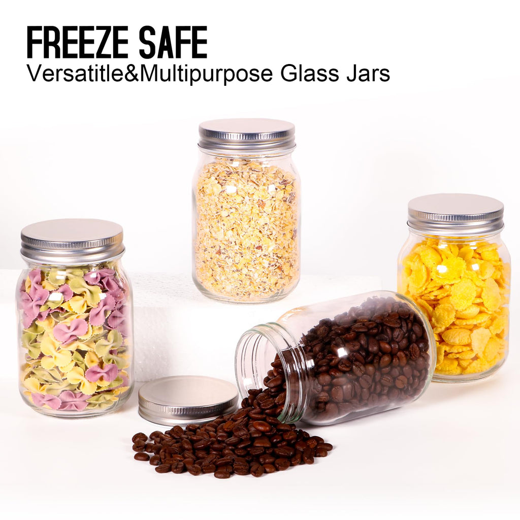 16oz Regular Mouth Glass Mason Jars with Airtight Lids, 4 Pack M174