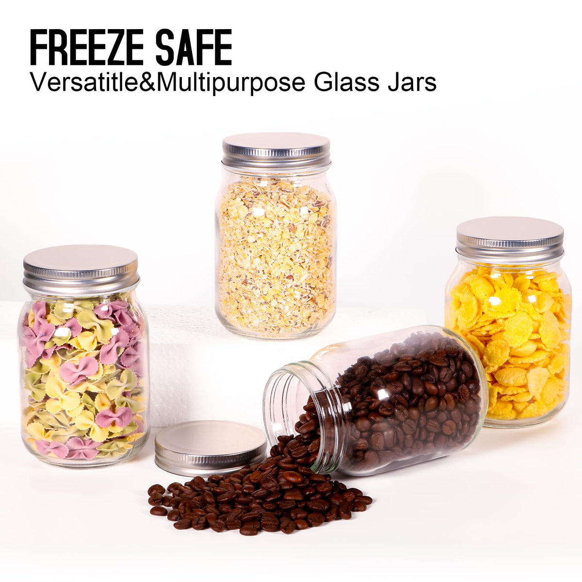 16oz Regular Mouth Glass Mason Jars with Airtight Lids, 4 Pack M174