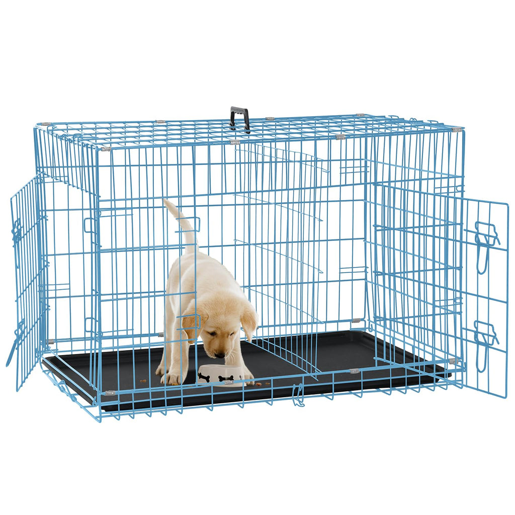 Folding Metal Dog Crate with Plastic Tray & Divider C749