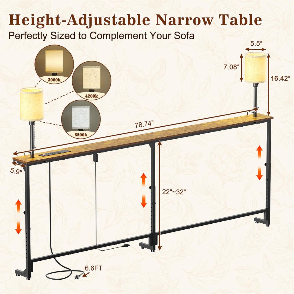 78.8" Long Sofa Table with Lights & Charging Station E740