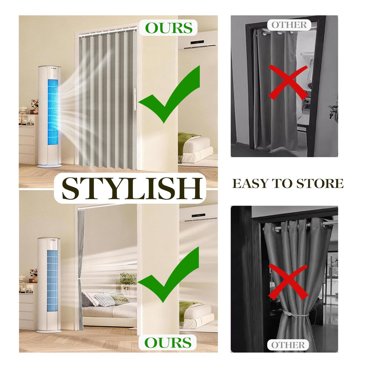 100% Blackout Fabric Folding Door Curtain with Magnetic Closure T7480