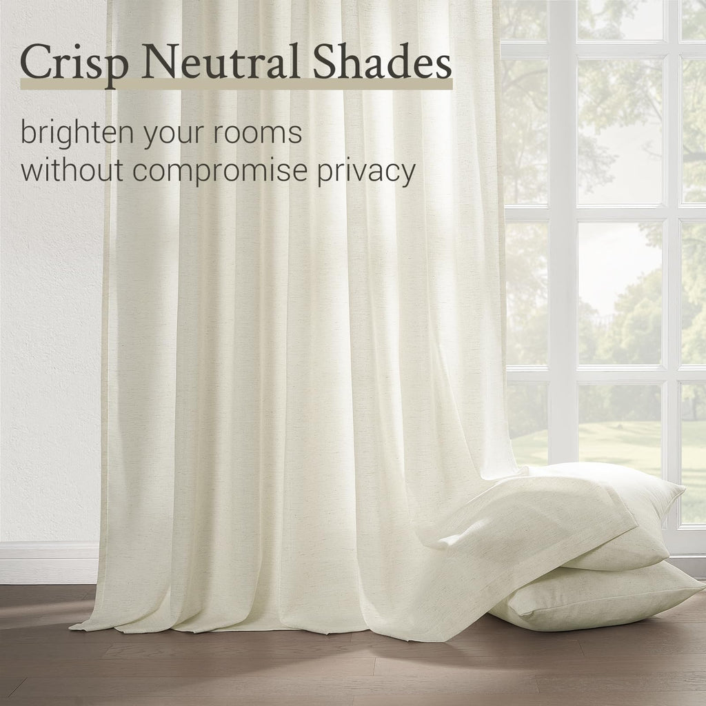 132 Inch Pinch Pleated Linen Curtains 2 Panels Natural Semi Sheer P4098