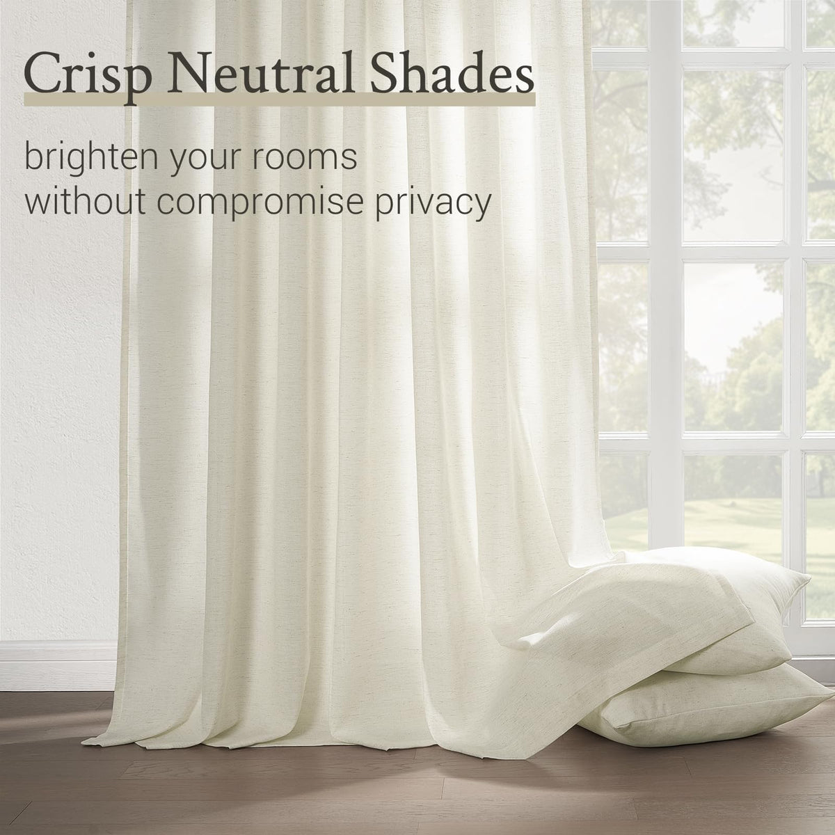 132 Inch Pinch Pleated Linen Curtains 2 Panels Natural Semi Sheer P4098