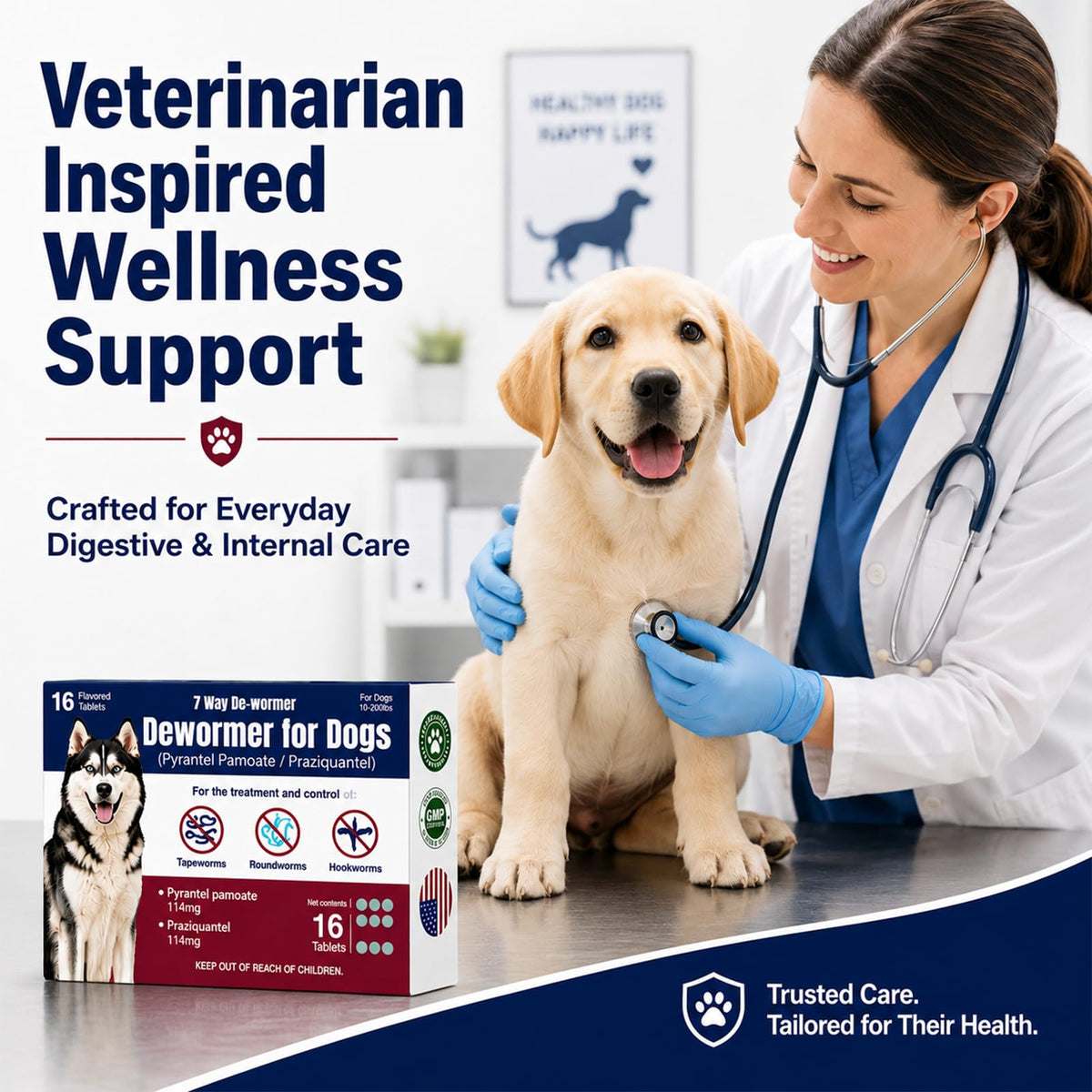 Dewormer for Dogs with Praziquantel & Pyrantel Pamoate, 16 Tablets V65701