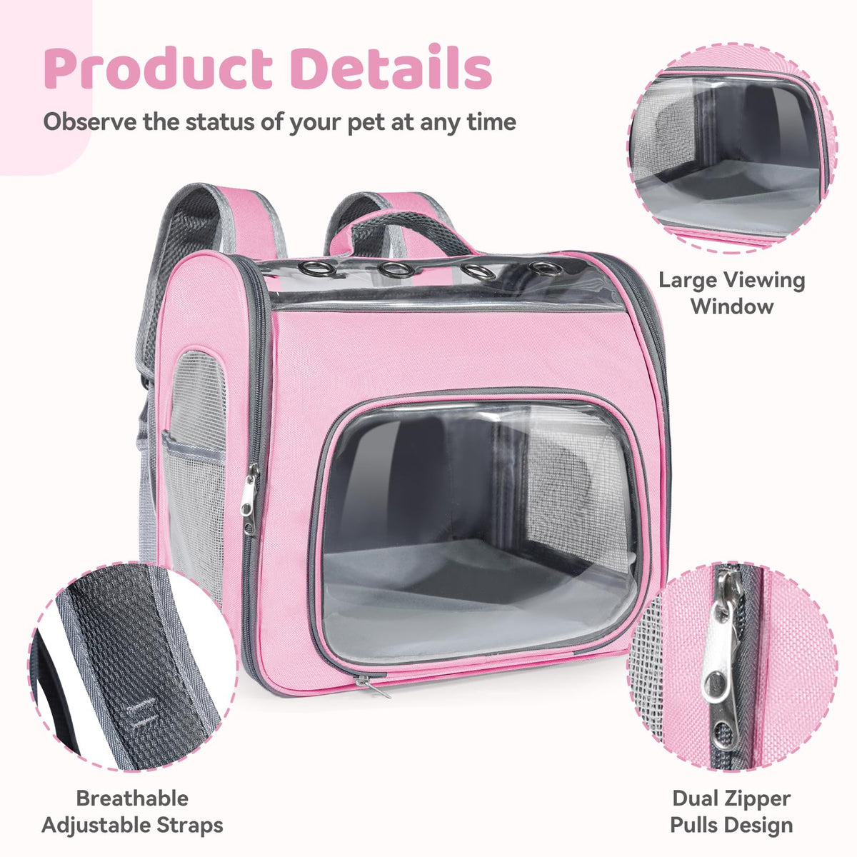 Airline Approved Cat Soft-Sided Carrier Backpack Up to 12 lbs Pink X20287