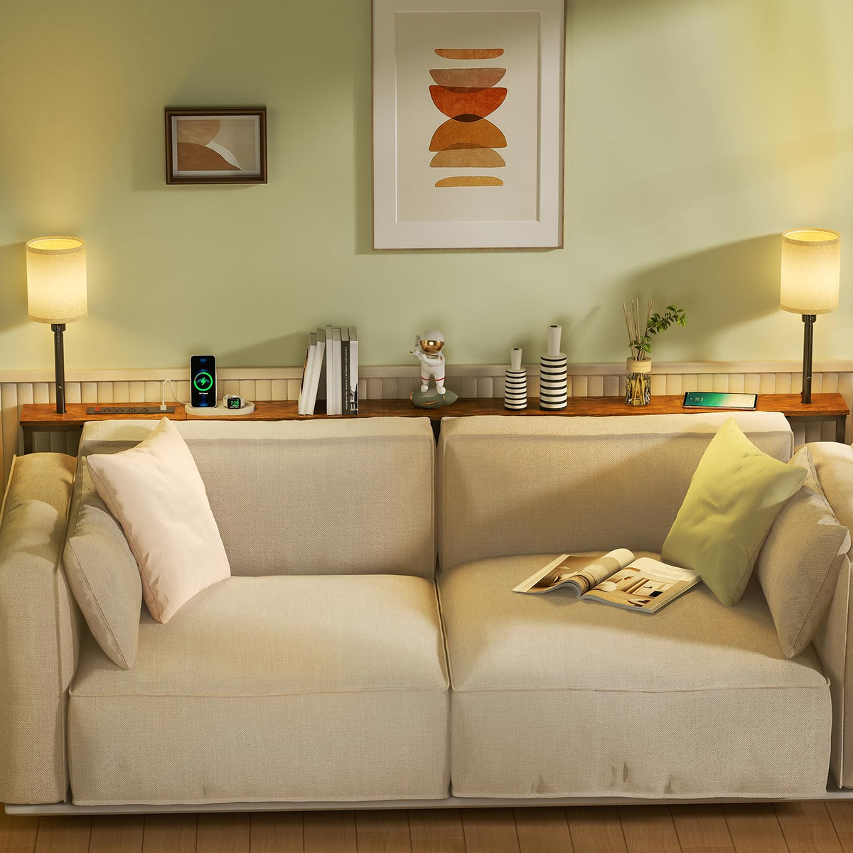 78.8" Long Sofa Table with Lights & Charging Station E740