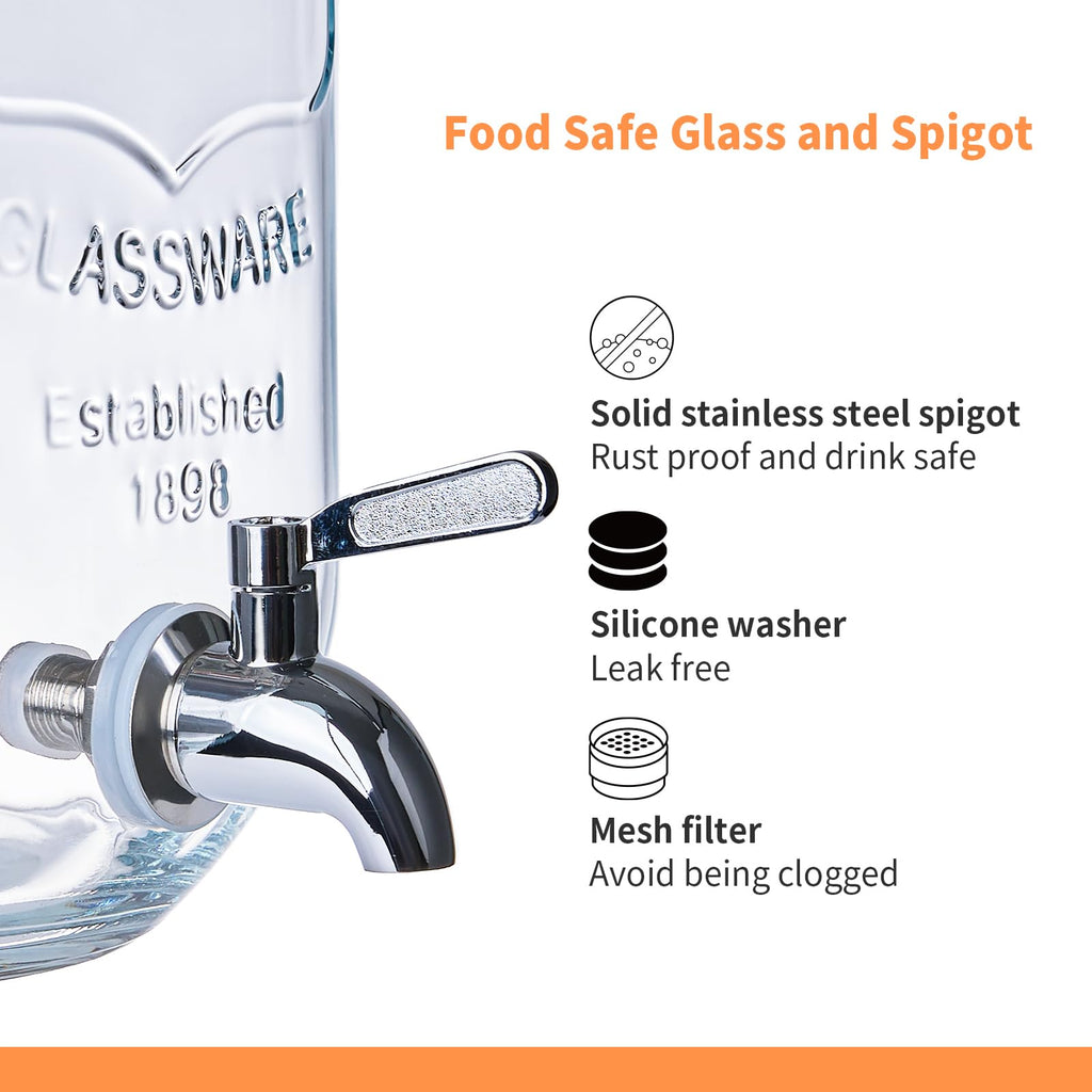 2 Pack 1 Gallon Glass Drink Dispenser with Stand and Fruit Infuser K917564