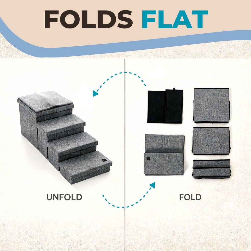Foldable Grey 4 Steps Dog Stairs with Cushion W1094