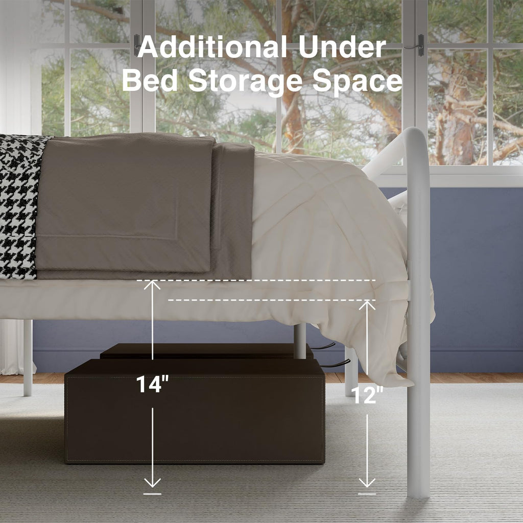 White Metal Full Size Bed Frame with Headboard and Footboard N432679