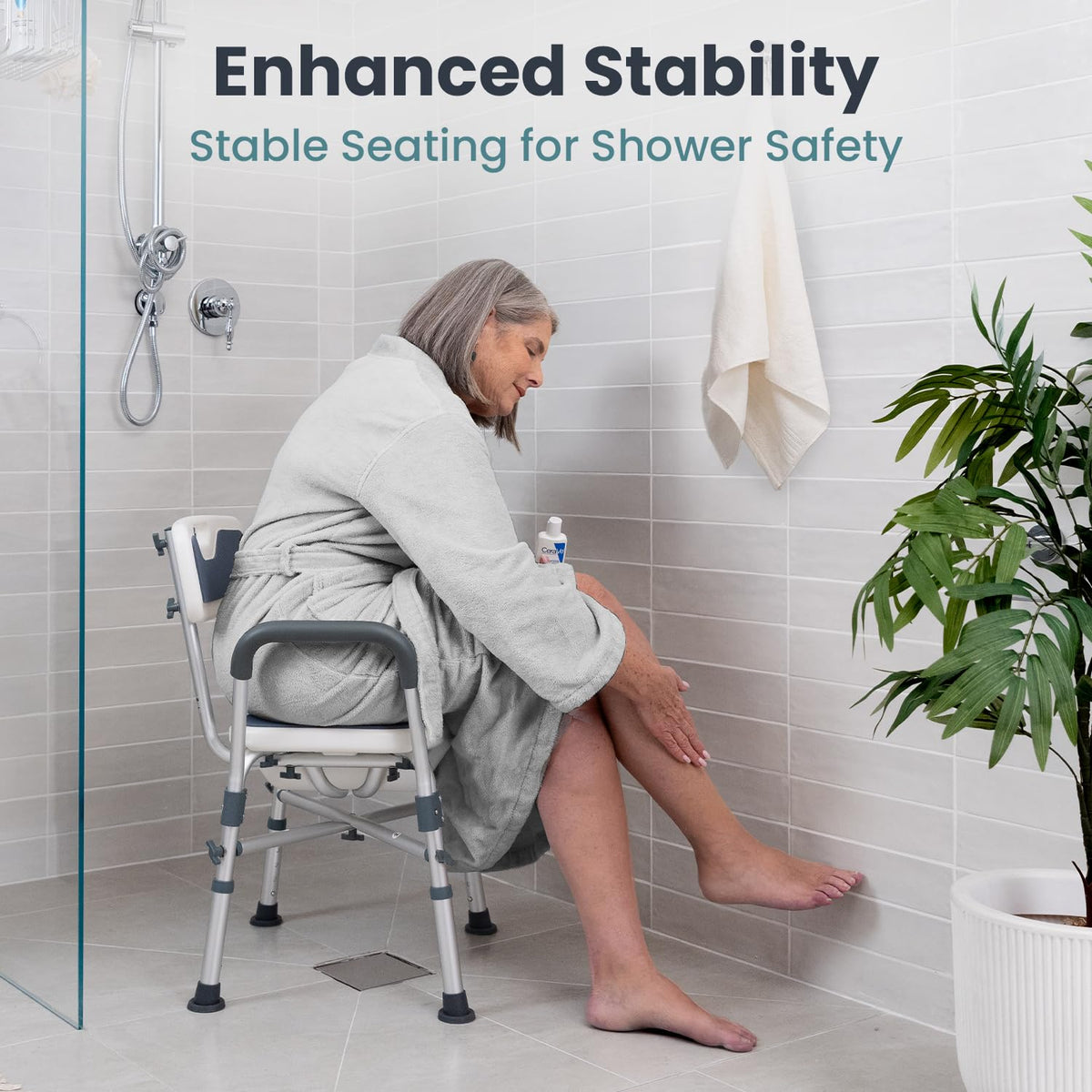 Blue Heavy Duty U-Shape Seat Shower Chair with Padded Armrests and Back A1371