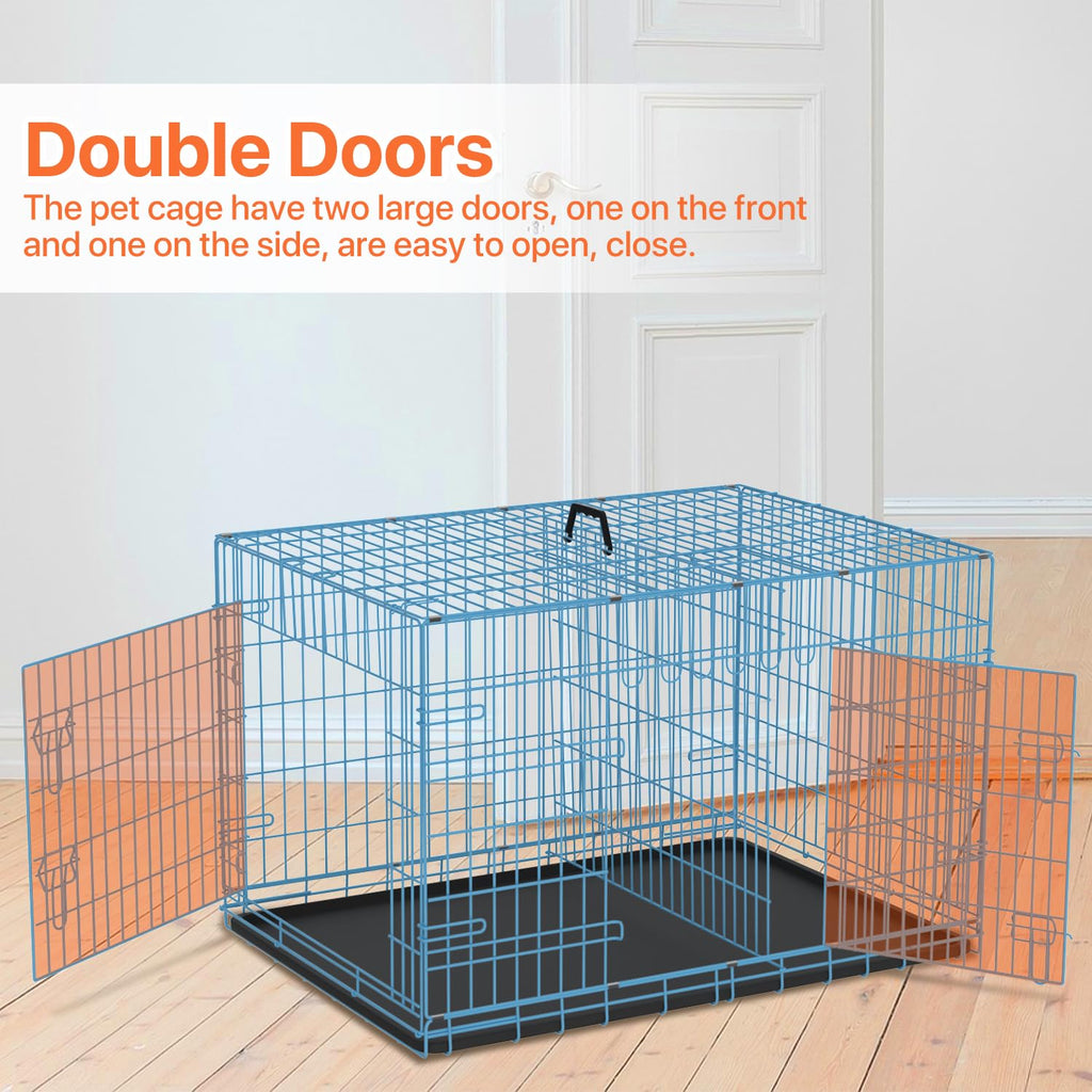 Folding Metal Dog Crate with Plastic Tray & Divider C749