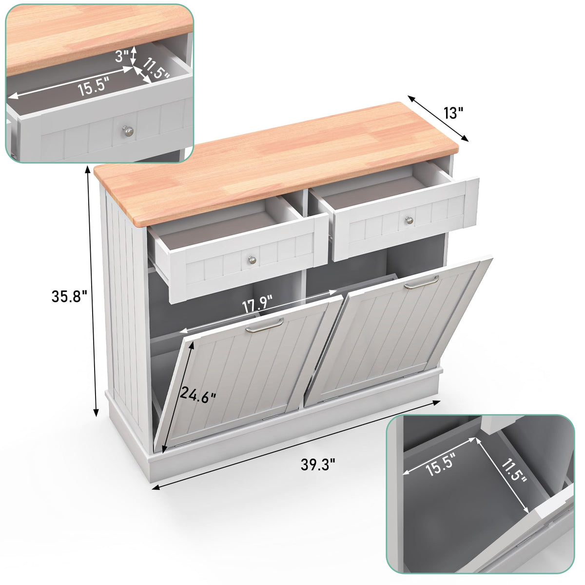 White Double Door Tilt Out Trash Cabinet T844