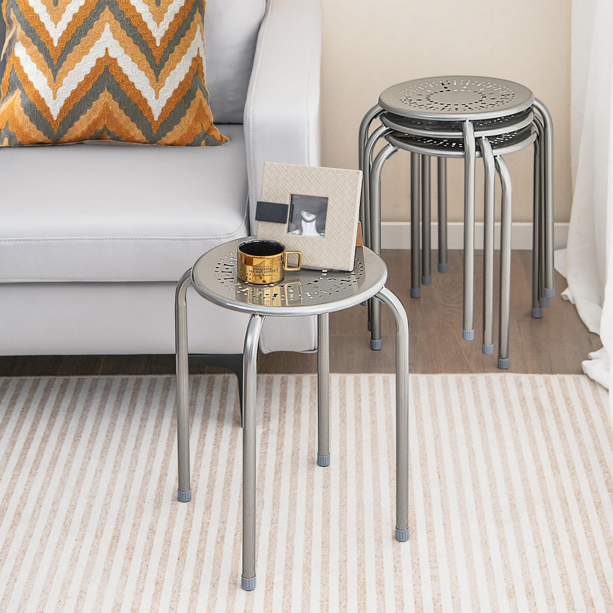 Grey 6 Pack Stackable Metal Stools X902522