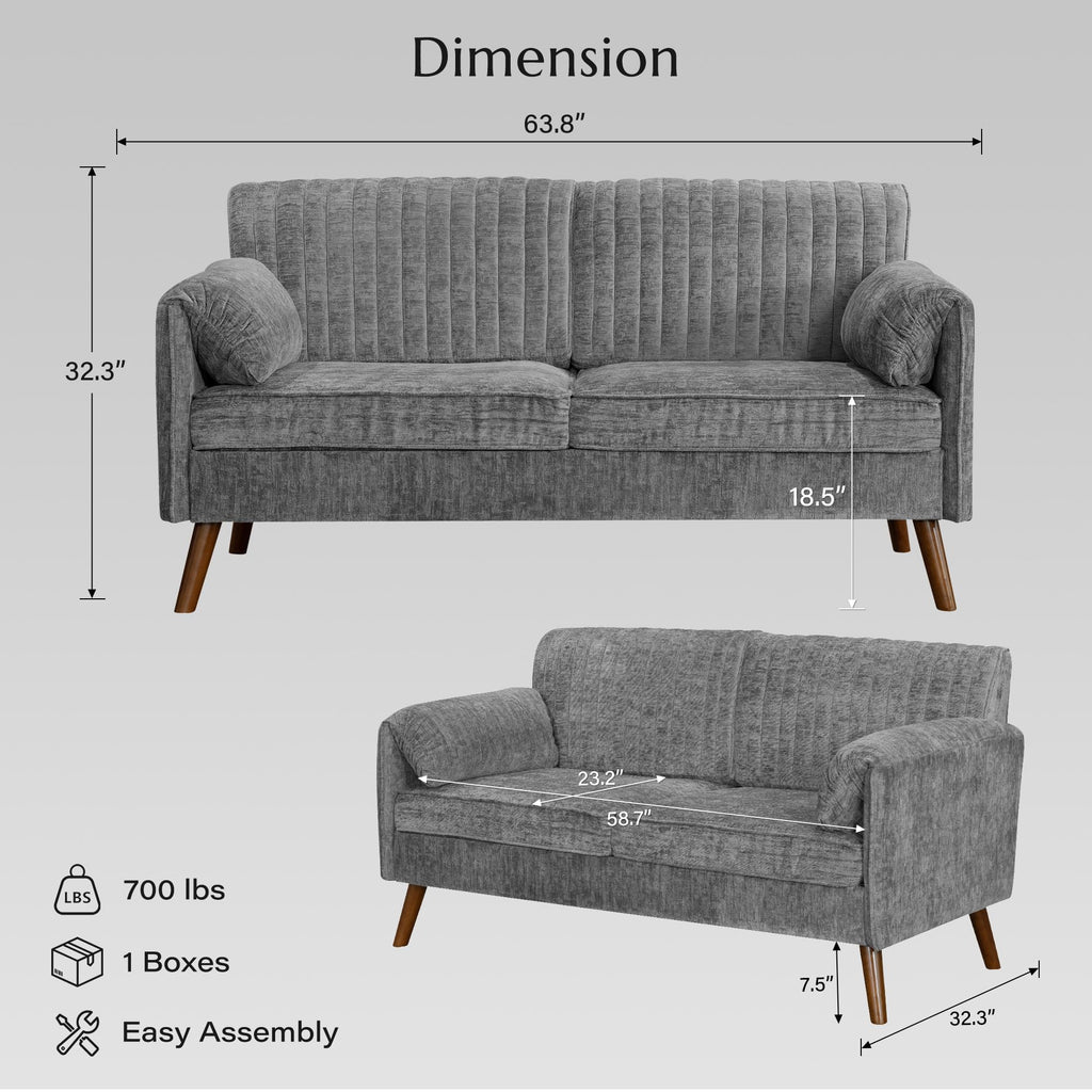 64" Gray Chenille 2-seater Sofa C730
