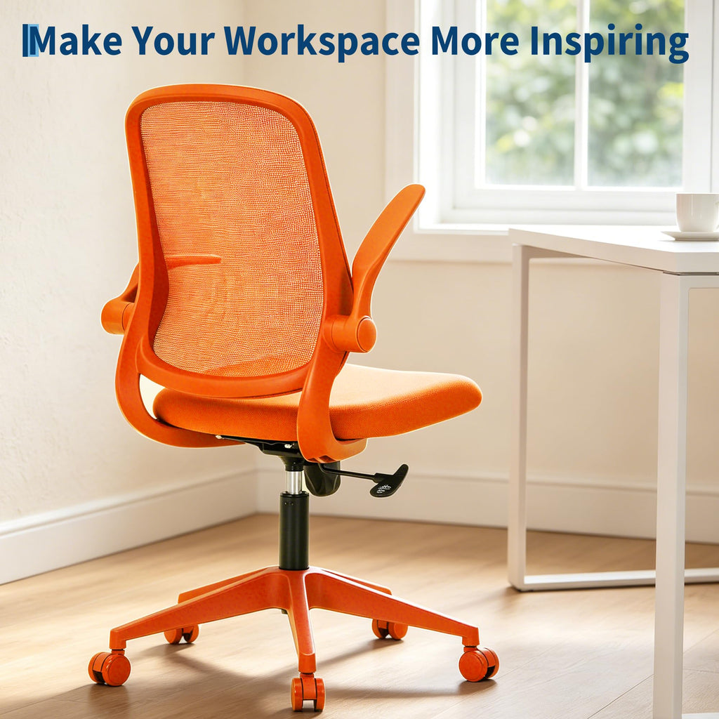 Orange Ergonomic Mesh Office Chair with Flip-Up Arms U777