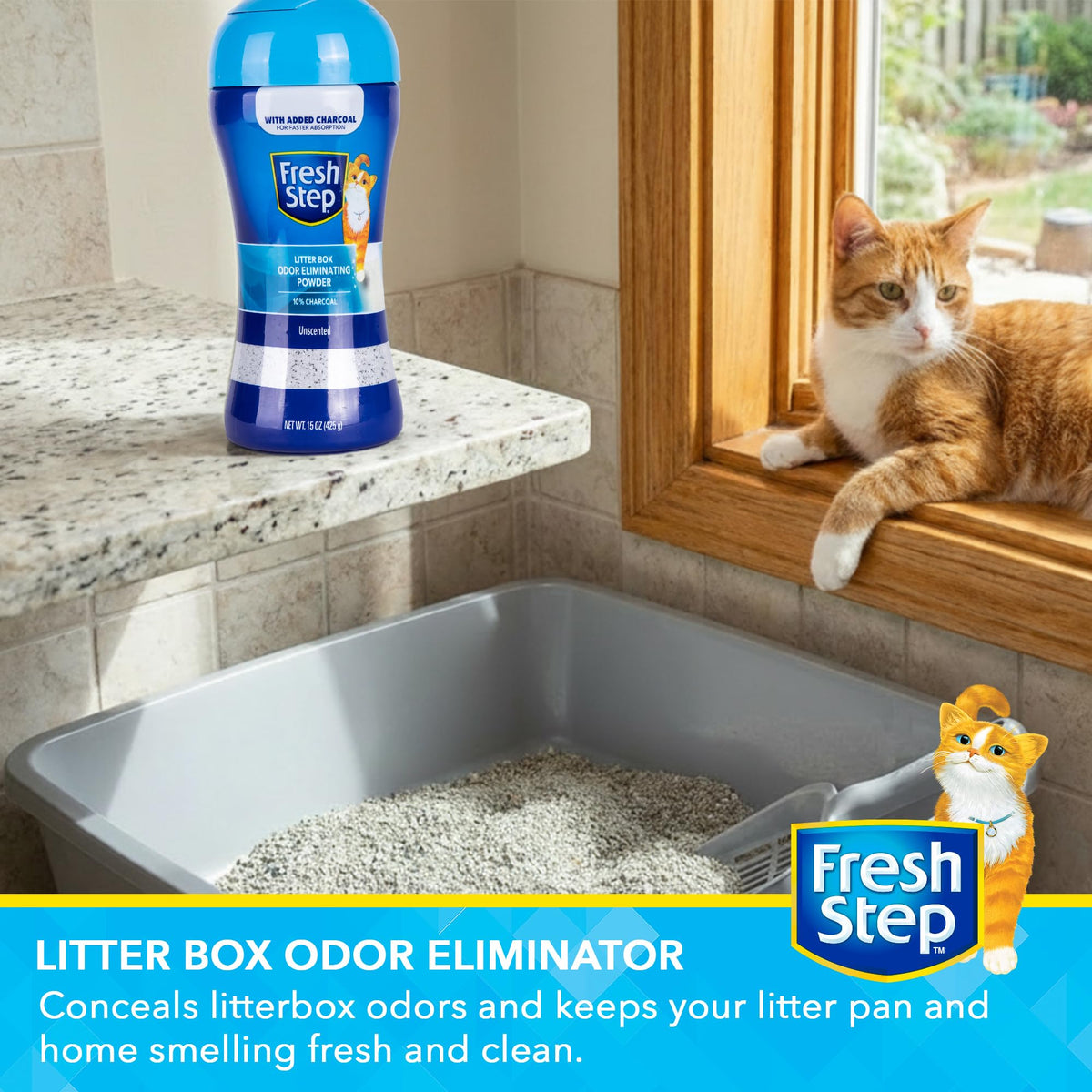 Charcoal Odor Eliminating Cat Litter Box Powder, 15 Oz Q515