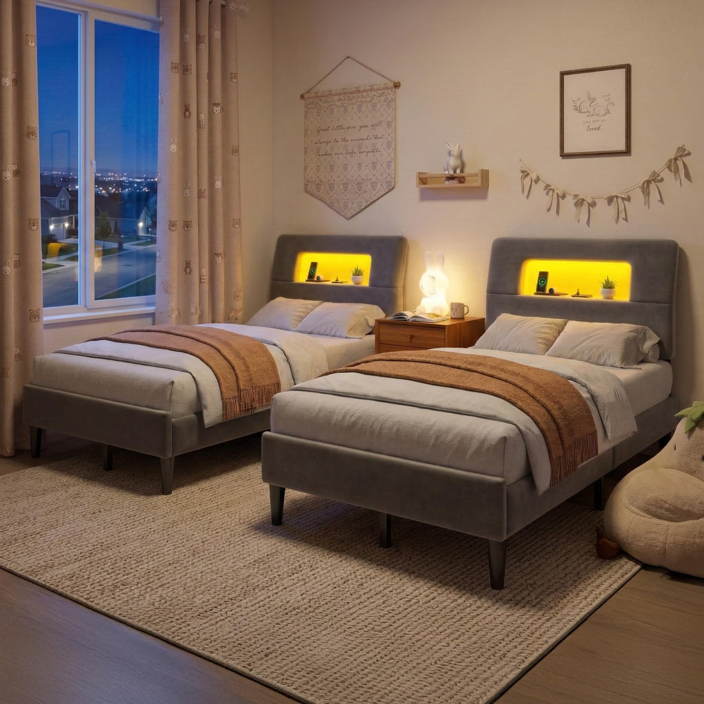 Twin Upholstered Bed Frame with Storage Headboard H92969