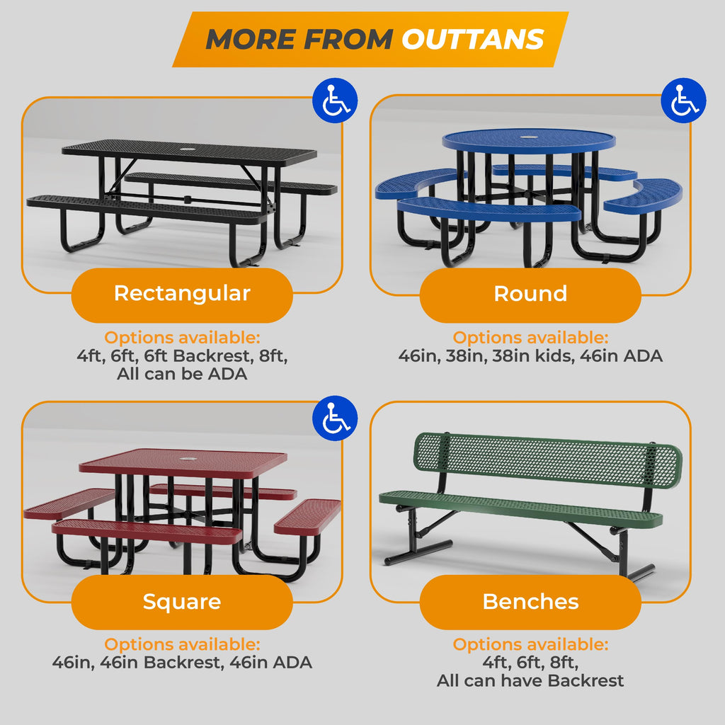 6 Ft Portable Metal Bench with Back S574