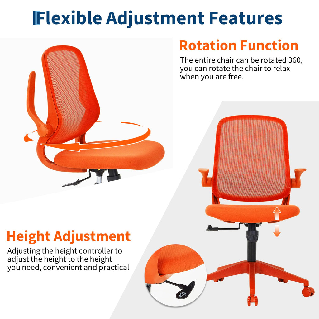 Orange Ergonomic Mesh Office Chair with Flip-Up Arms U777