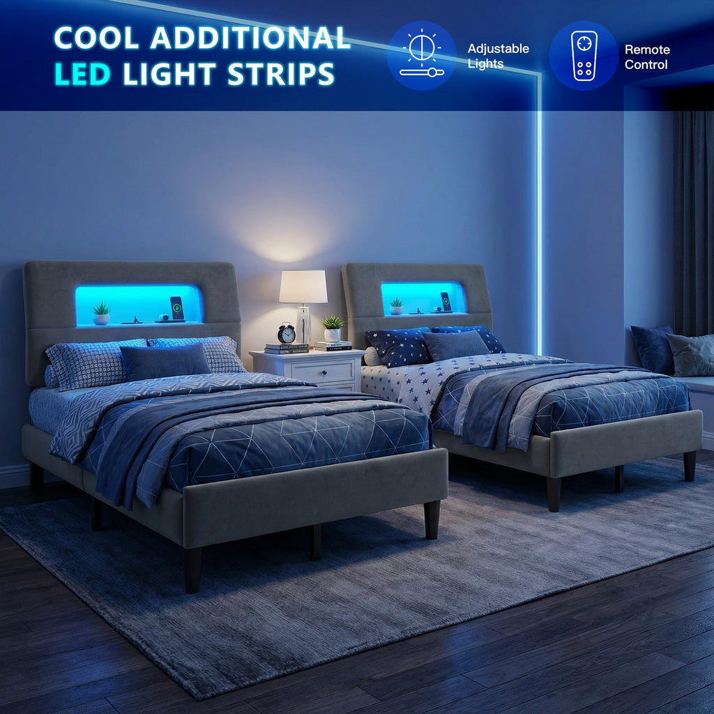 Twin Upholstered Bed Frame with Storage Headboard H92969