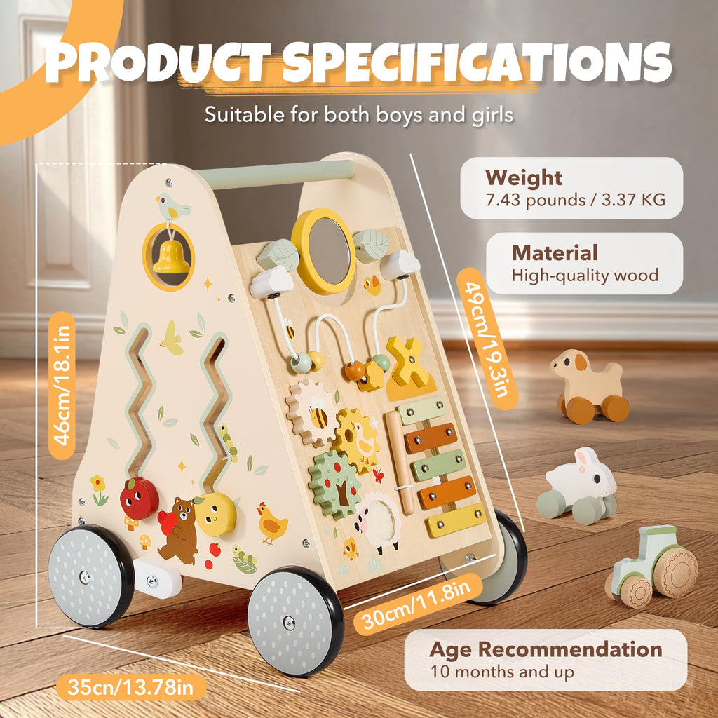 Wooden Baby Push Walker with Activity Center E960