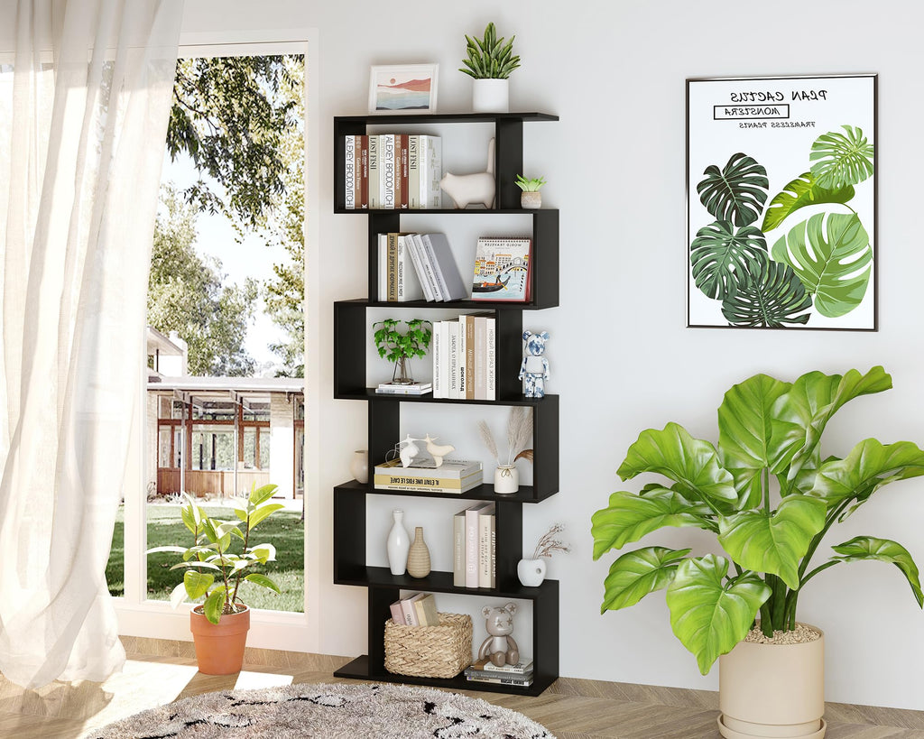 6-Tier Geometric S Shaped Wood Bookshelf V84453