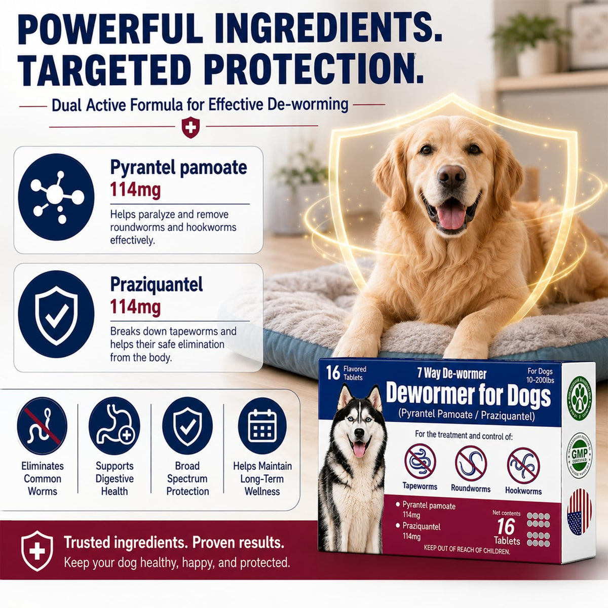 Dewormer for Dogs with Praziquantel & Pyrantel Pamoate, 16 Tablets V65701