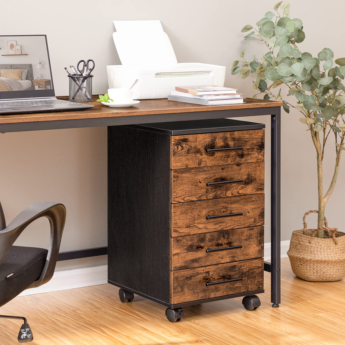 5 Drawer Wooden Mobile File Cabinet with Wheels E57182