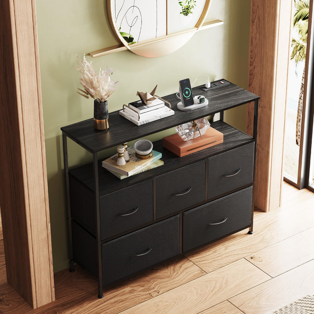 Black 5 Drawer Fabric Dresser K695