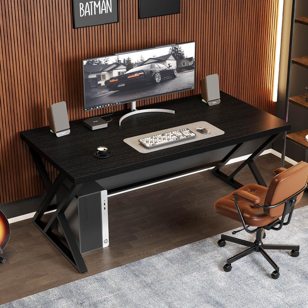 Black 47 Inch Metal and Wood Computer Desk X947590