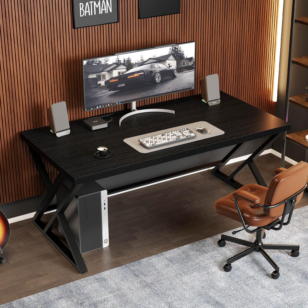 Black 47 Inch Metal and Wood Computer Desk X947590