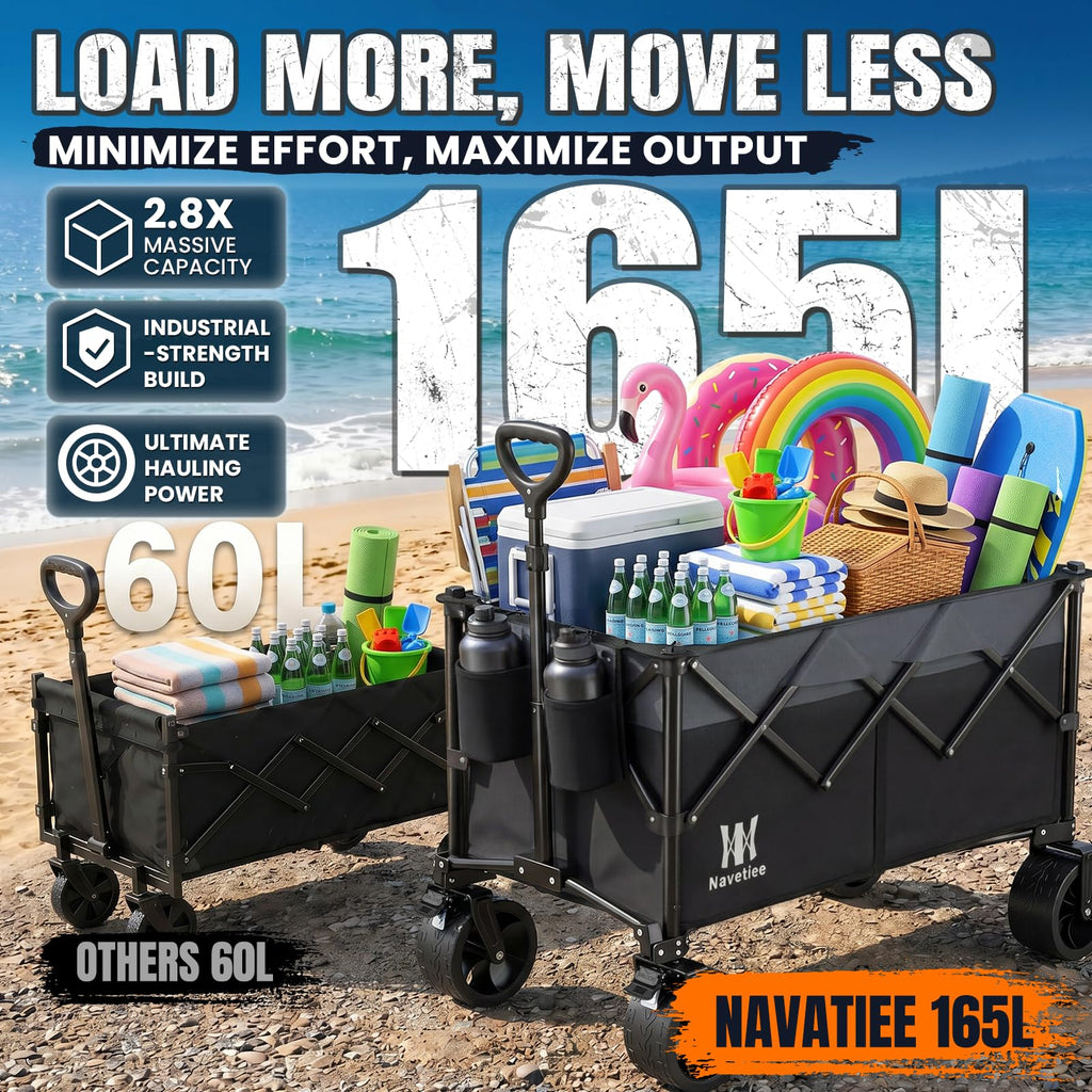 Collapsible Folding Wagon Cart with Big Wheels, Black R3113
