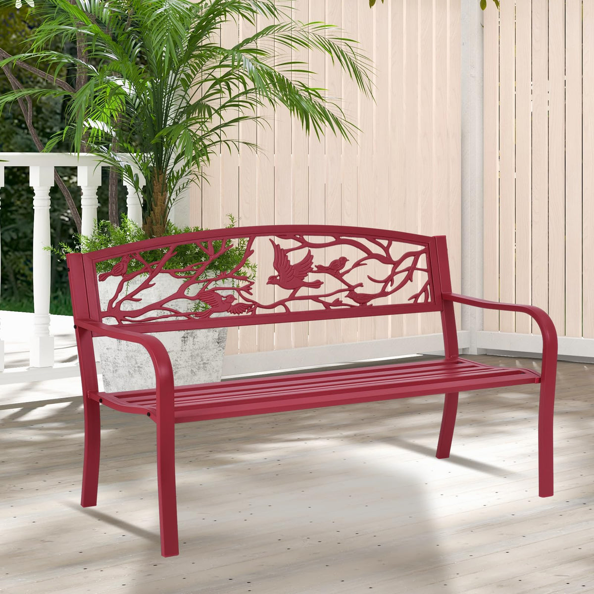 50" Outdoor Bench with Cast Iron Backrest K276812