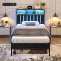 Twin Size Bed Frame with Storage Headboard and LED Lights M610