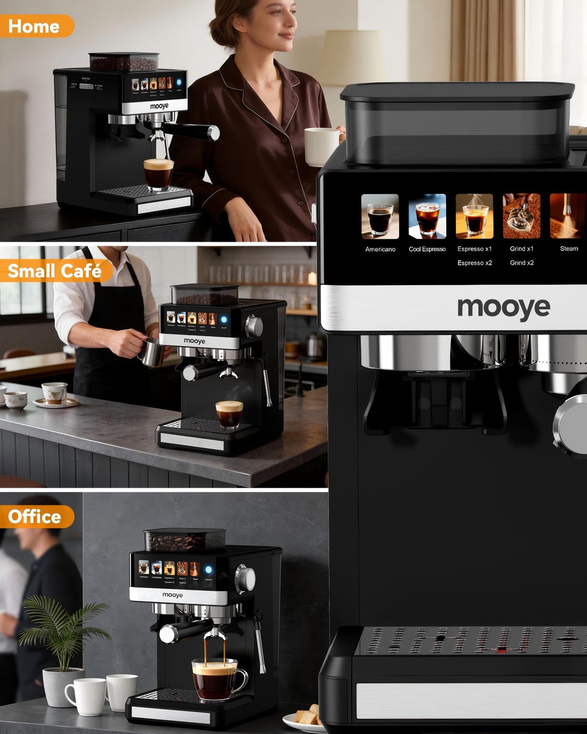20Bar Compact Espresso Machine with Grinder and Steam Milk Frother K9265
