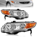 Headlight Assembly for 2006-2011 Honda Civic 2-Door Chrome Housing Amber Reflector E55336