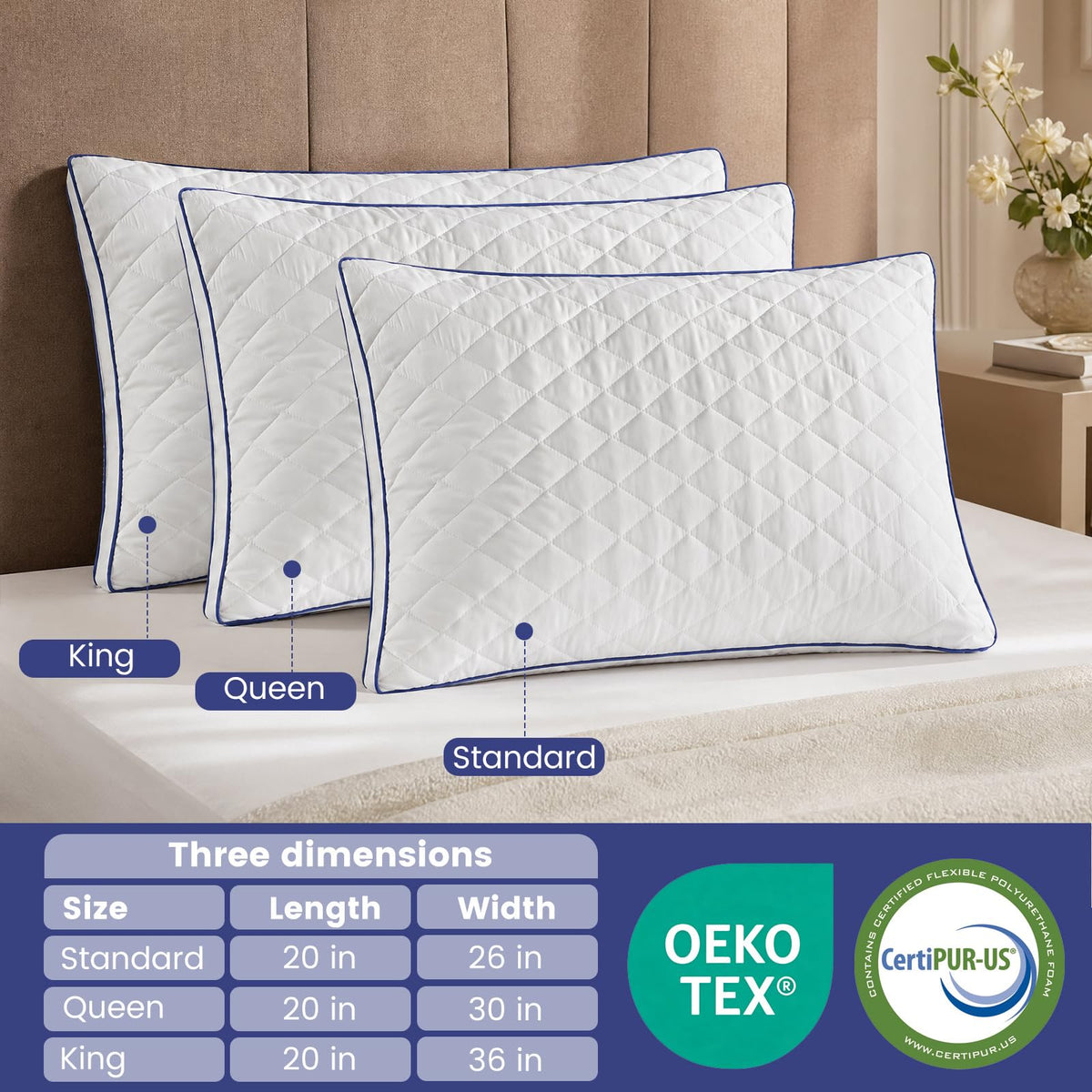 Shredded Memory Foam Pillows King Size Set of 2 E942