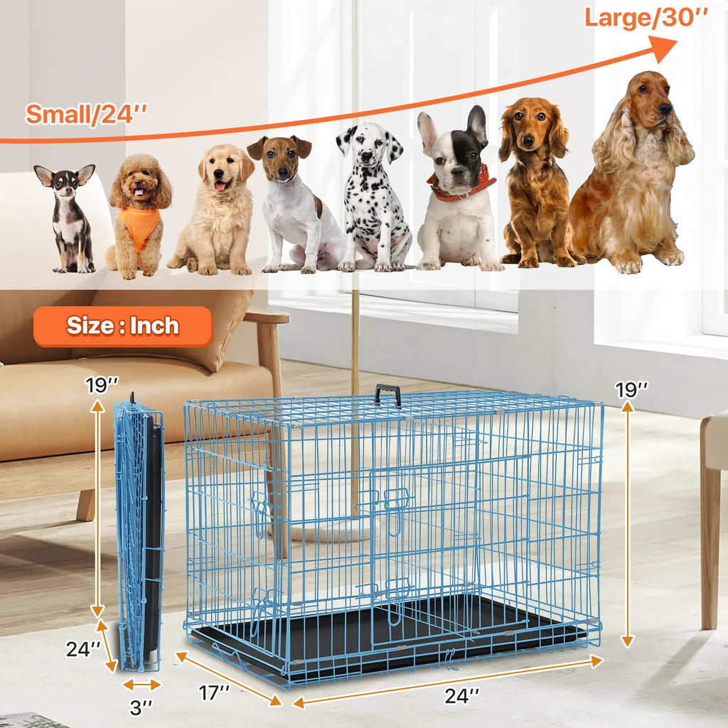 Folding Metal Dog Crate with Plastic Tray & Divider C749