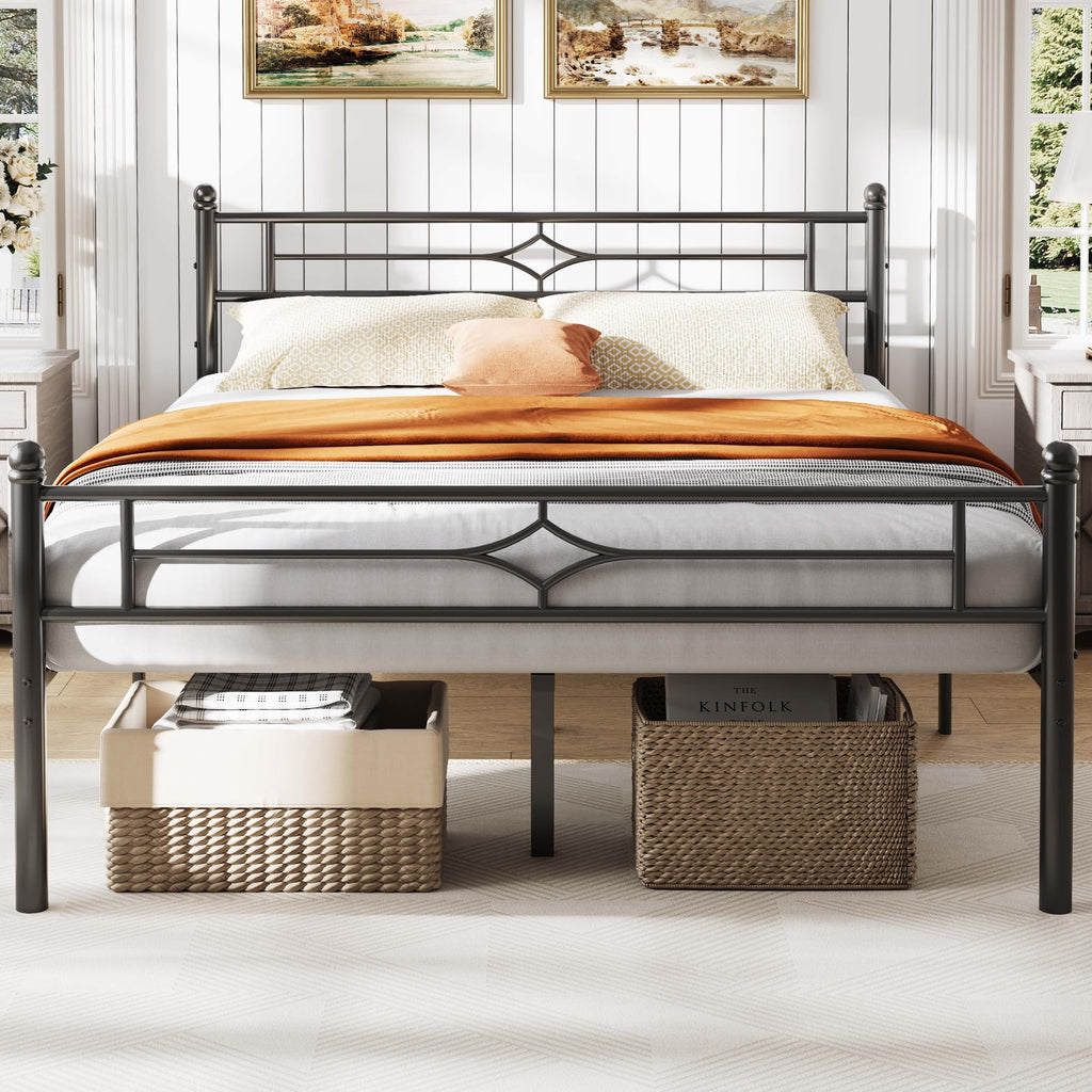 Full Size Black Metal Bed Frame with Headboard and Footboard W7671