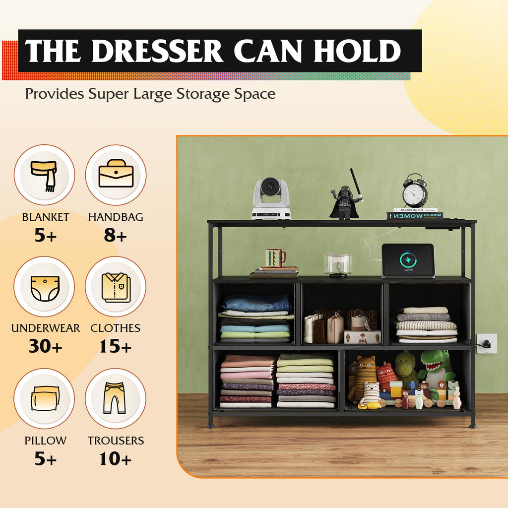 Black 5 Drawer Fabric Dresser K695